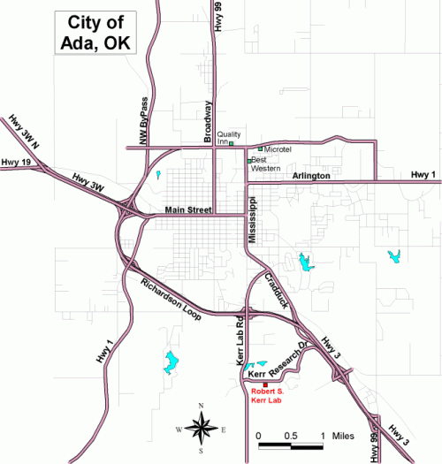 Map of Ada, OK area