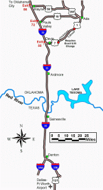 Map for driving to Ada, OK from Dallas, TX