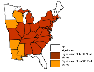 8 hour ozone: Summertime NO<sub>x</sub> reduction requirements for 25 states.