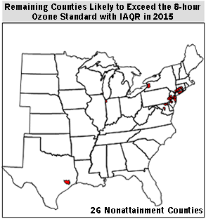 Remaining counties likely to exceed the 8-hour ozone standard with IAQR in 2015