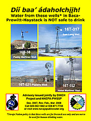 Flyer warning that water from wells in Baca-Prewitt-Haystack is not potable