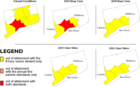 Counties Projected to Remain Out of Attainment with the PM2.5 and Ozone Standards in Connecticut