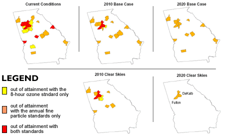 Counties Projected to Remain Out of Attainment with the PM2.5 and Ozone Standards in Georgia