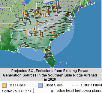 Projected SO2 Emissions from Existing Power Generation Ssources in the Ssouthern Blue Ridge Airshed in 2020