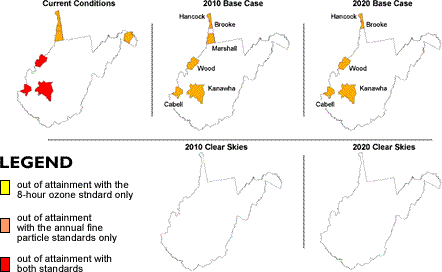 Counties Projected to Remain Out of Attainment with the PM2.5 and Ozone Standards in West Virginia