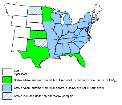 PM2.5: Annual SO<sub>2</sub> and NO<sub>x</sub> reduction requirements for 25 states.