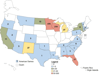 U.S. map of fish warnings