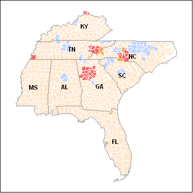 Map showing designations for region 4