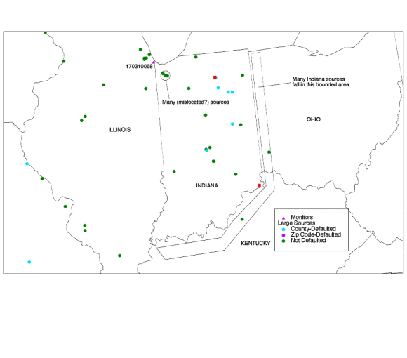 Figure 9. Possible mislocated point sources in Indiana.