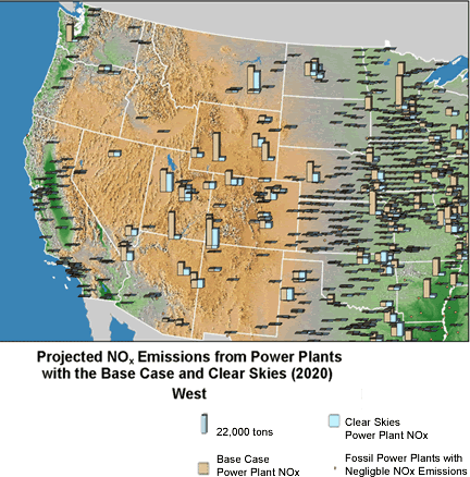 Projected NOx Emissions from Power Plants with the Base Case and Clear Skies (2020)- West