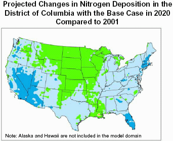 Projected Changes in Nitrogen Deposition in the District of Columbia with the Base Case in 2020 Compared to 2001.