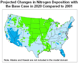Projected Changes in Nitrogen Deposition with the Base Case in 2020 Compared to 2001.