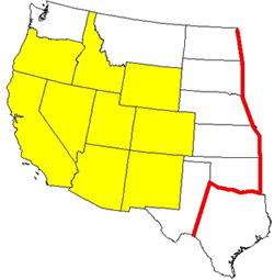 Yellow states are states involved in the WRAP voluntary emissions reduction program.