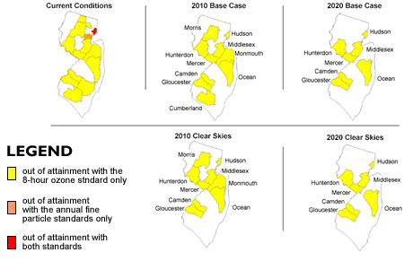 Counties Projected to Remain Out of Attainment with the PM2.5 and Ozone Standards in New Jersey 