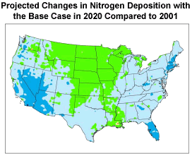 Projected Changes in Nitrogen Deposition in Oklahoma with the Base Case in 2020 Compared to 2001.