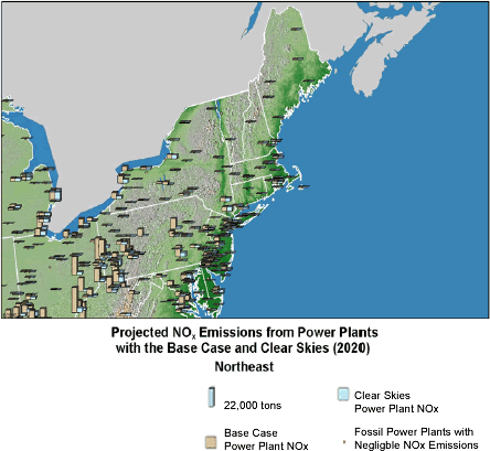 Projected NOx Emissions from Power Plants with the Base Case and Clear Skies (2020) - Northeast