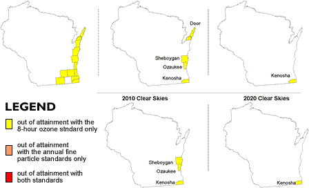 Counties Projected to Remain Out of Attainment with the Ozone Standards in Wisconsin 