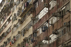 Apartment complex with air conditioners