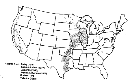 Figure 1.  Presettlement Oak Savanna Regions of the United States