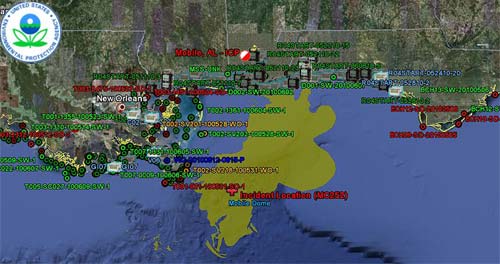 screen shot of Gulf spill area with data points overlay