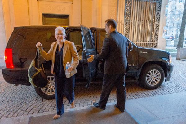 EPA Administrator Gina McCarthy arrives for work in the morning 