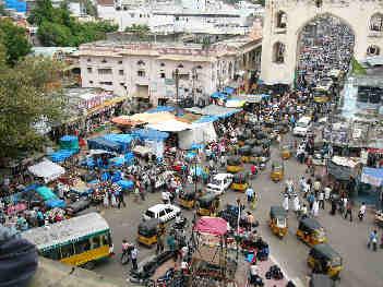 a congested street scene in India