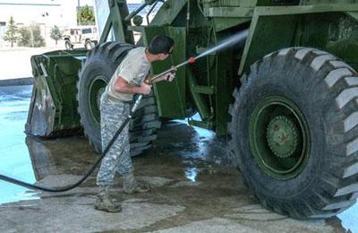 soldier cleans up