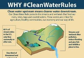 An infographic detailing how the Clean Water Rule protects the streams and wetlands that feed our rivers, lakes, bays, and coastal waters. The importance of these waters for different stakeholders is emphasized.