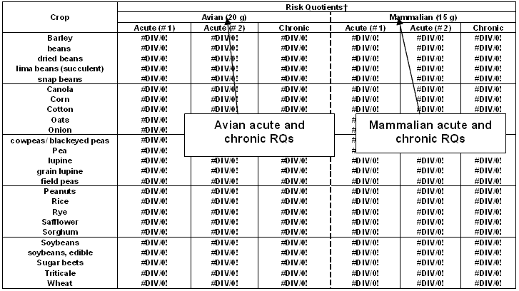 Figure 3-5 - Seed treatment worksheet (avian and mammalian RQs)