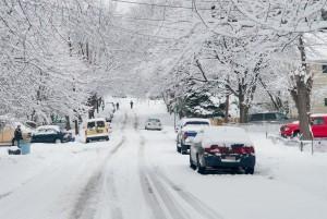 cars on a snowy street
