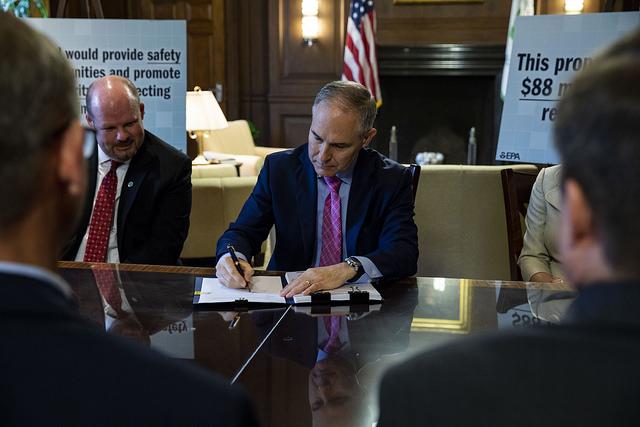 Administrator Pruitt signing the Proposed Risk Management Program Reconsideration Rule. 