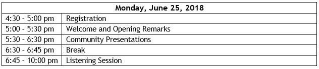 Schedule for Monday, June 15, 2018