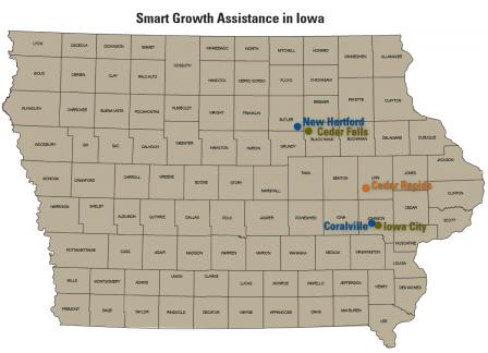 Smart Growth Technical Assistance in Iowa Map