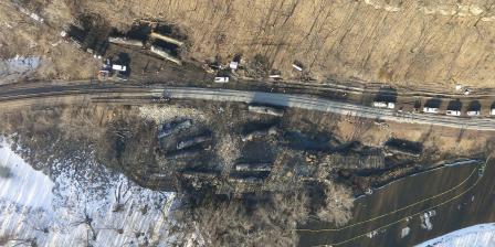 Aerial view of the oil train derailment site. (3-10-2015)