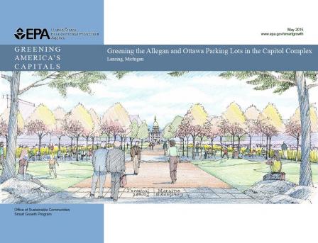 Cover of Greening America's Capitals, Lansing, MI report