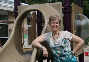 Dr. Sally Perreault Darney at a playground