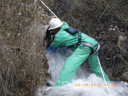EPA sampled Pond 4A outfall to collect water quality data.