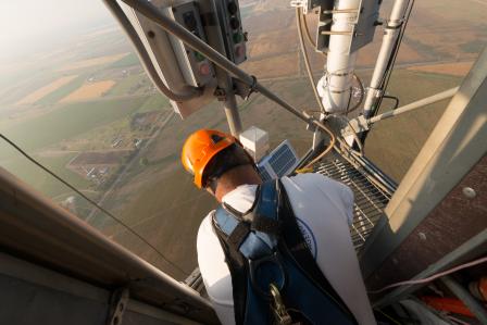 Photo of EPA researcher high above Denver