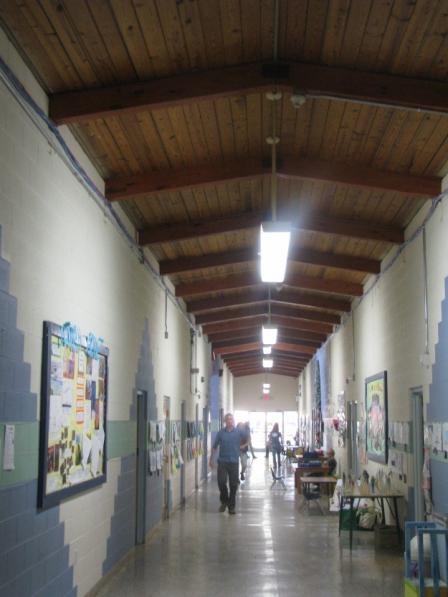 retrofitted T-8’s in elementary wing hallway