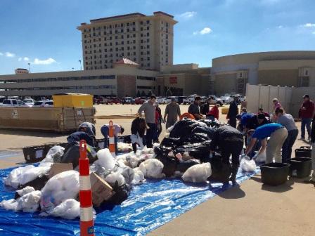 As part of a demonstration in a Waste Characterization workshop, residents of Choctaw Nation collected bags of styrofoam cups from the Citizen Potowatami Nation Grand Casino to transport to its recycling facility.