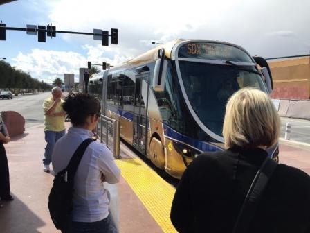 Las Vegas residents wait to board one of the Bus Rapid Transit lines serving the downtown area. 