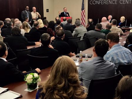 Administrator Pruitt speaking to a room of approximately 50 Arkansas agriculture leaders.