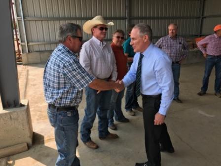 EPA Administrator Scott Pruitt shaking hands, greeting Fraiser Ranch employees in Woodrow, Colo.