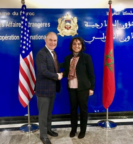 Administrator Pruitt and Secretary Boucetta pose for a photo after a discussion about the ongoing collaboration between the two countries. 
