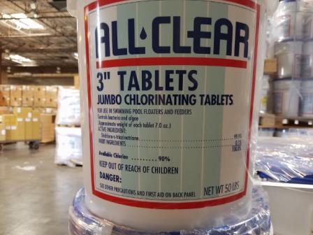 ALL CLEAR 3” Jumbo Chlorinating Tablets - Front of Label