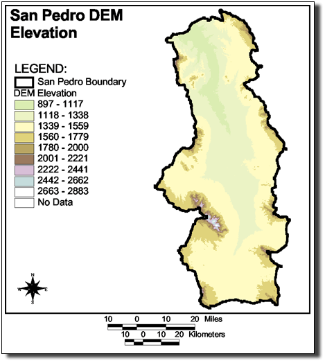 Large Image of San Pedro DEM Elevation