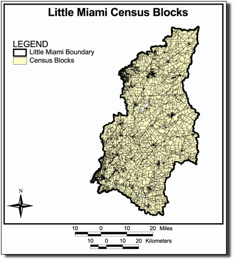 Image of Little Miami Census Blocks, link to metadata, data downloads
