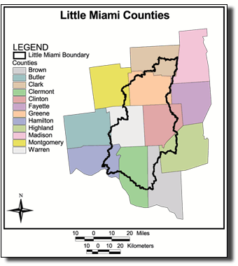 link to larger image of Little Miami Study Area counties