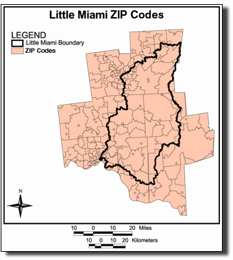 Image of Little Miami Zip Code Divisions, link to larger image