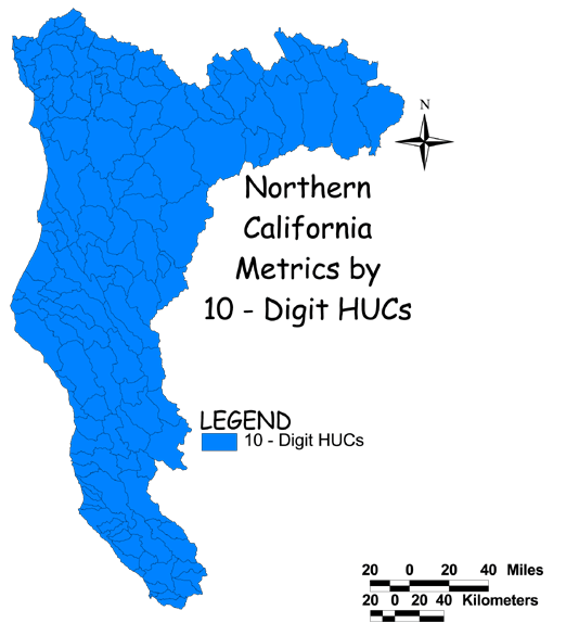 Large Image of Northern California 10 Digit HUCs